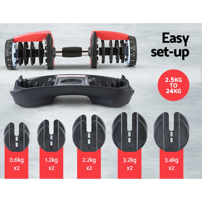 24kg Adjustable Dumbbell Dumbbells Weight Plates Home Gym Fitness