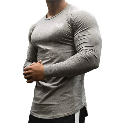 Autumn Cotton Long Sleeve T-shirt Men Running Sport Skinny Shirt Gym Fitness Training Tee Tops Male Bodybuilding Clothing