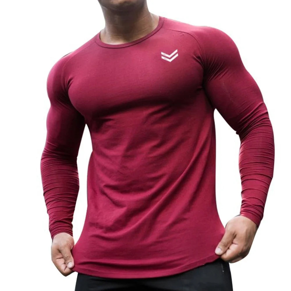 Autumn Cotton Long Sleeve T-shirt Men Running Sport Skinny Shirt Gym Fitness Training Tee Tops Male Bodybuilding Clothing