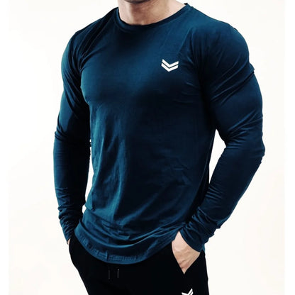 Autumn Cotton Long Sleeve T-shirt Men Running Sport Skinny Shirt Gym Fitness Training Tee Tops Male Bodybuilding Clothing