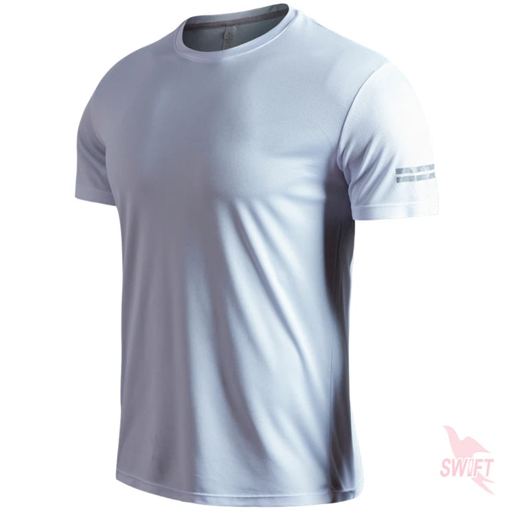 Customize LOGO Breathable Running Shirts Men Tops Tees Quick Dry Short Sleeve Gym Fitness T Shirt Reflective Strips Sportswear