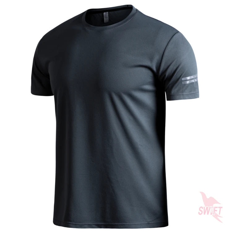 Customize LOGO Breathable Running Shirts Men Tops Tees Quick Dry Short Sleeve Gym Fitness T Shirt Reflective Strips Sportswear