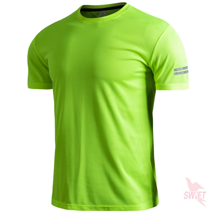 Customize LOGO Breathable Running Shirts Men Tops Tees Quick Dry Short Sleeve Gym Fitness T Shirt Reflective Strips Sportswear