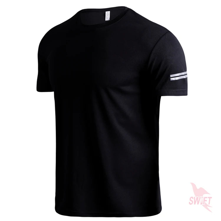 Customize LOGO Breathable Running Shirts Men Tops Tees Quick Dry Short Sleeve Gym Fitness T Shirt Reflective Strips Sportswear