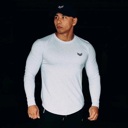 Autumn Cotton Long Sleeve T-shirt Men Running Sport Skinny Shirt Gym Fitness Training Tee Tops Male Bodybuilding Clothing