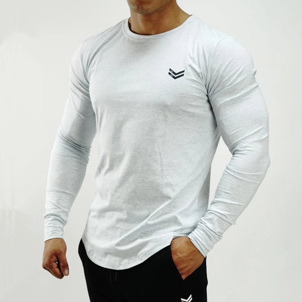 Autumn Cotton Long Sleeve T-shirt Men Running Sport Skinny Shirt Gym Fitness Training Tee Tops Male Bodybuilding Clothing