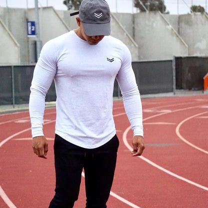 Autumn Cotton Long Sleeve T-shirt Men Running Sport Skinny Shirt Gym Fitness Training Tee Tops Male Bodybuilding Clothing