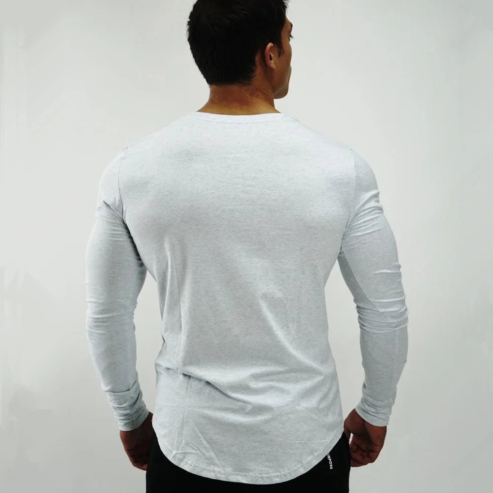 Autumn Cotton Long Sleeve T-shirt Men Running Sport Skinny Shirt Gym Fitness Training Tee Tops Male Bodybuilding Clothing