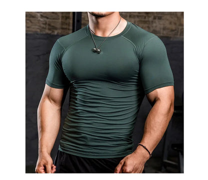 Men Tight Bodybuilding Sport T-shirt Quick Dry Running Shirt Short Sleeve Compression Top Gym Men Fitness Sweatshirt Workout