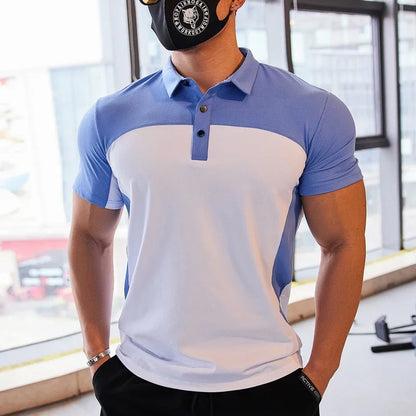 Men Fashion Sport T-shirt Gym Running Sweatshirt Fitness Short Sleeve Slim Top Casual Business Polo Shirt Golf Workout Plus Size