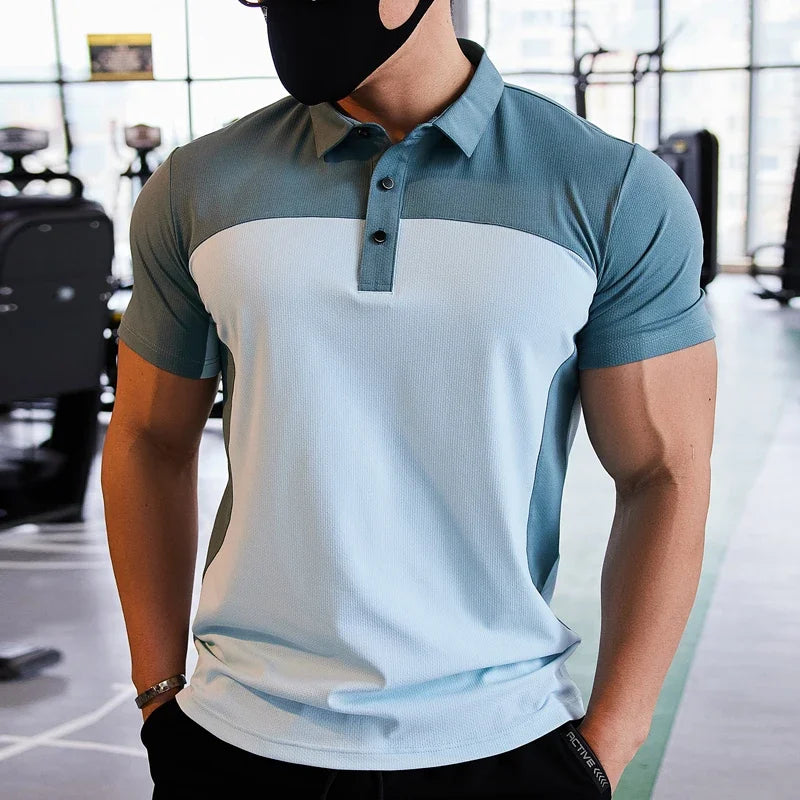 Men Fashion Sport T-shirt Gym Running Sweatshirt Fitness Short Sleeve Slim Top Casual Business Polo Shirt Golf Workout Plus Size