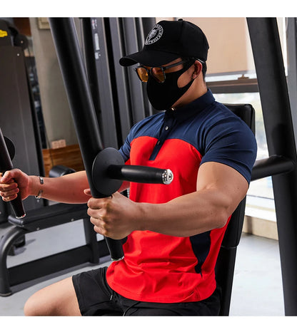 Men Fashion Sport T-shirt Gym Running Sweatshirt Fitness Short Sleeve Slim Top Casual Business Polo Shirt Golf Workout Plus Size