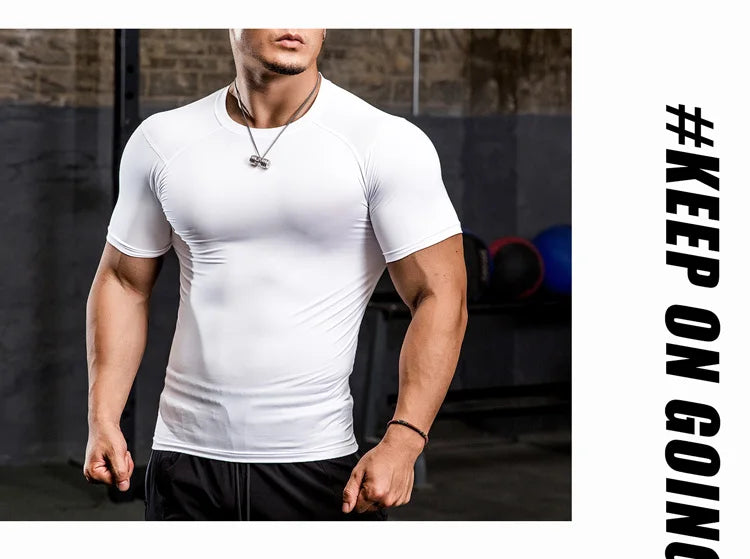 Men Tight Bodybuilding Sport T-shirt Quick Dry Running Shirt Short Sleeve Compression Top Gym Men Fitness Sweatshirt Workout