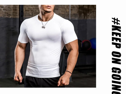 Men Tight Bodybuilding Sport T-shirt Quick Dry Running Shirt Short Sleeve Compression Top Gym Men Fitness Sweatshirt Workout