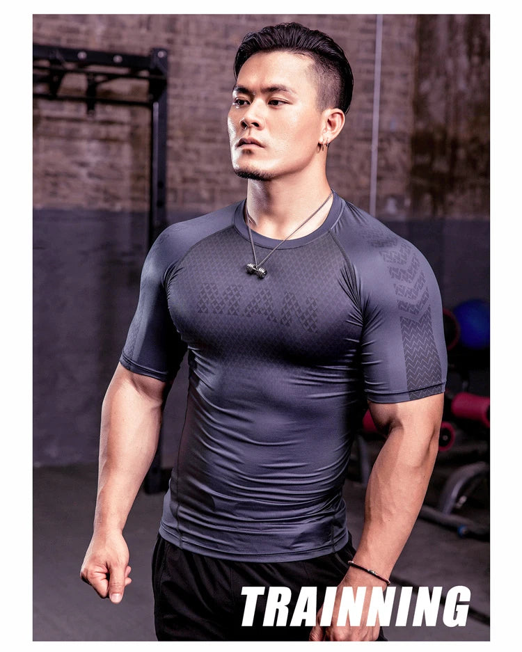 Men Tight Bodybuilding Sport T-shirt Quick Dry Running Shirt Short Sleeve Compression Top Gym Men Fitness Sweatshirt Workout