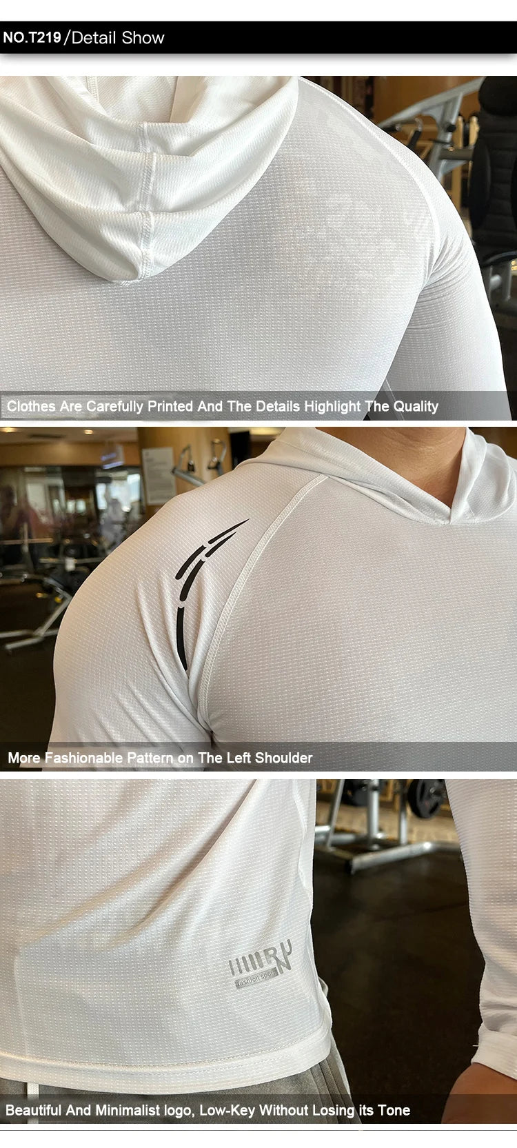 Gym Men T Shirt Casual Long Sleeve Slim Tops Tees Elastic T-shirt Sports Fitness Thin Comfort Breathable Quick Dry Hooded