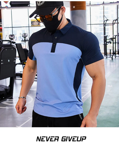 Men Fashion Sport T-shirt Gym Running Sweatshirt Fitness Short Sleeve Slim Top Casual Business Polo Shirt Golf Workout Plus Size