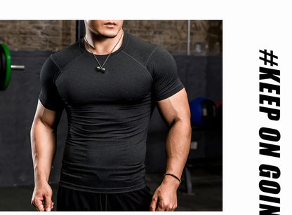 Men Tight Bodybuilding Sport T-shirt Quick Dry Running Shirt Short Sleeve Compression Top Gym Men Fitness Sweatshirt Workout