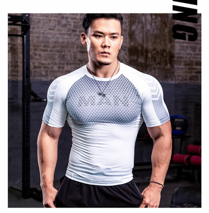 Men Tight Bodybuilding Sport T-shirt Quick Dry Running Shirt Short Sleeve Compression Top Gym Men Fitness Sweatshirt Workout