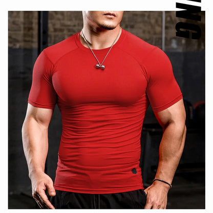 Men Tight Bodybuilding Sport T-shirt Quick Dry Running Shirt Short Sleeve Compression Top Gym Men Fitness Sweatshirt Workout