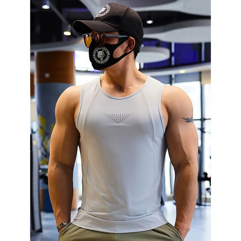 Men Running Tank Tops Outdoor Workout Marathon Sleeveless Vest Mesh Sports Clothes Gym Jogging Underwear Fitness Tees Shirts