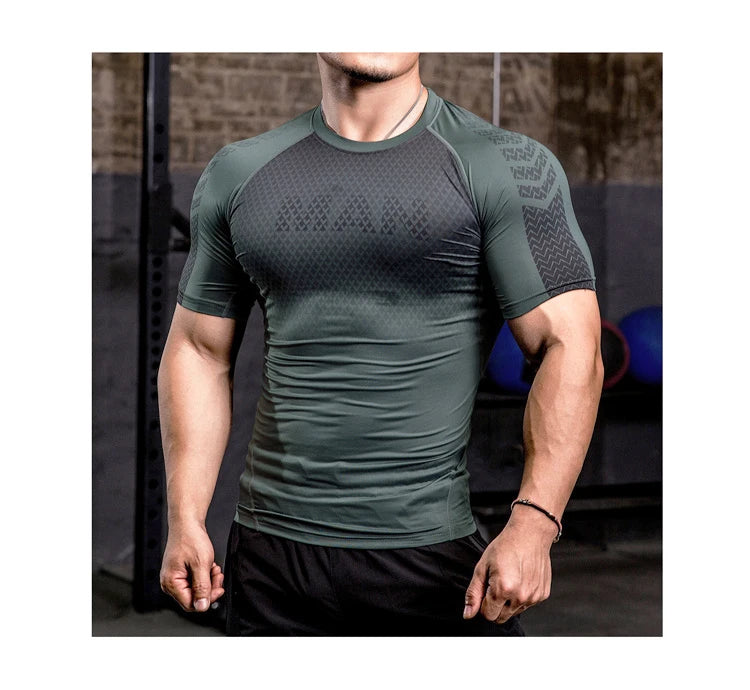 Men Tight Bodybuilding Sport T-shirt Quick Dry Running Shirt Short Sleeve Compression Top Gym Men Fitness Sweatshirt Workout